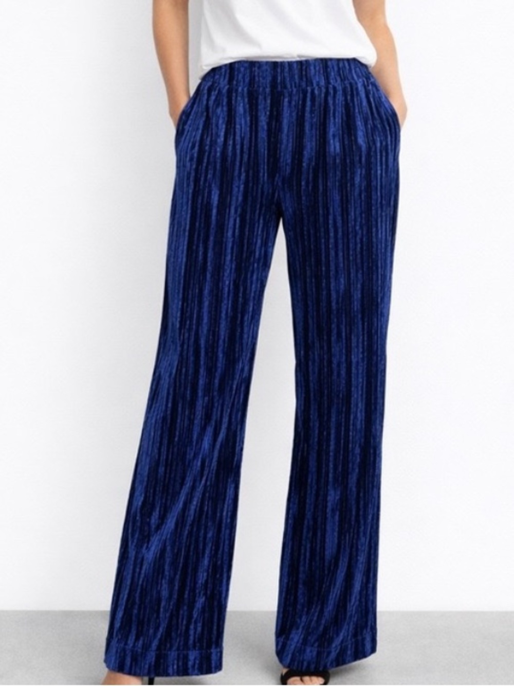 Rachel Zoe Dark Blue Velvet Wide Leg Pants | Luxe High Rise Glam Trousers | Y2K